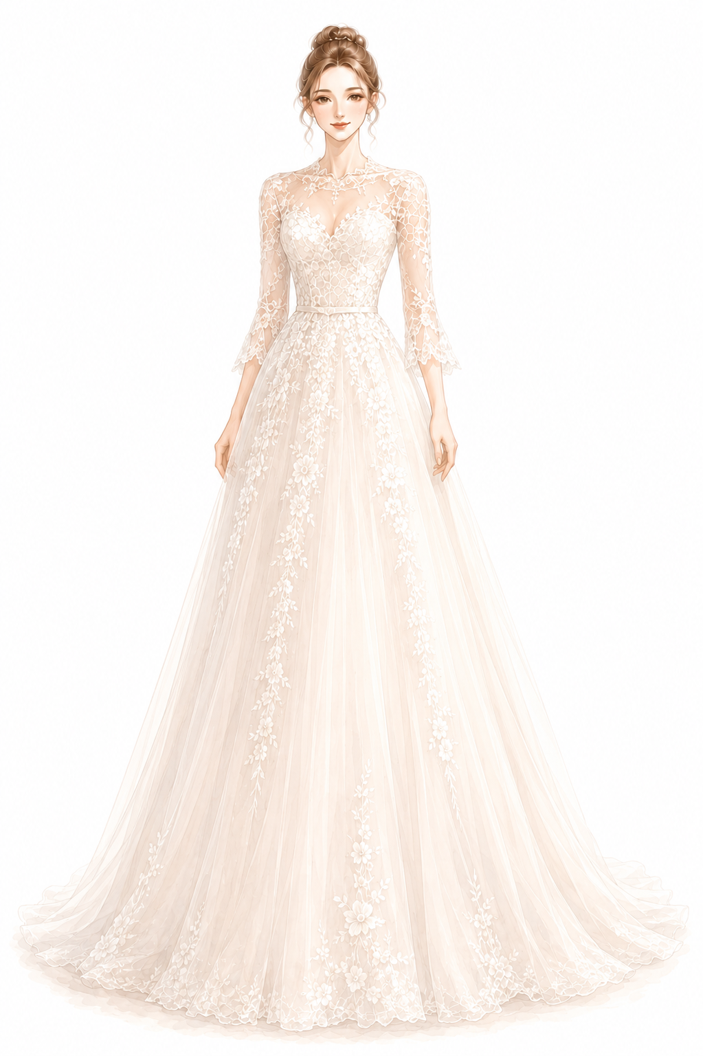 蕾絲 A-line 禮服示意